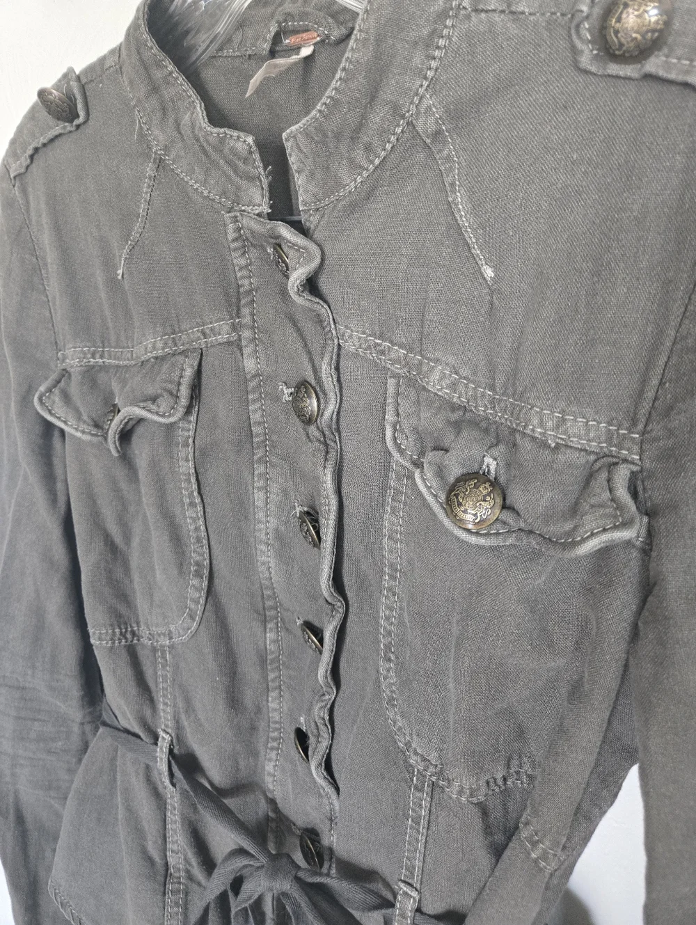 Free People• Emilia Military Utility Jacket with Lace Hem In Bitter Olive.Sz XS - Picture 10 of 16